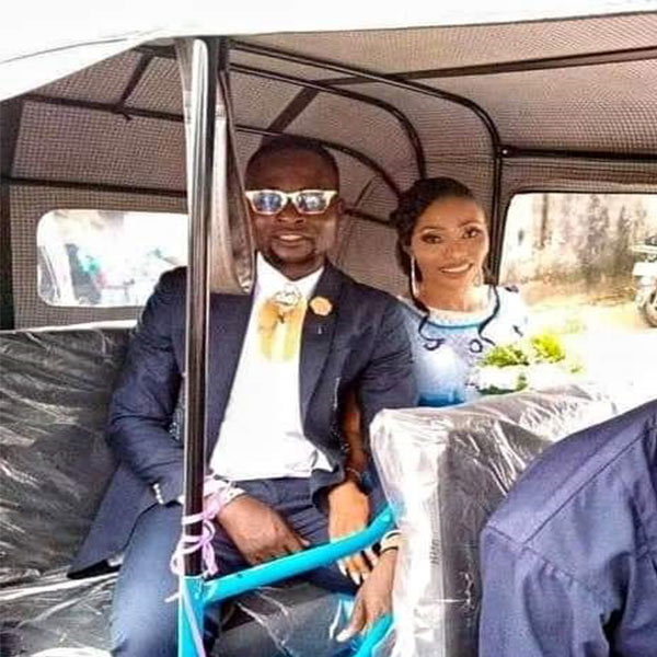 Reactions Trail Nigerian Comedian, Anointed Aboki, As He Rides In Style With Bride To Church In A Tricycle 