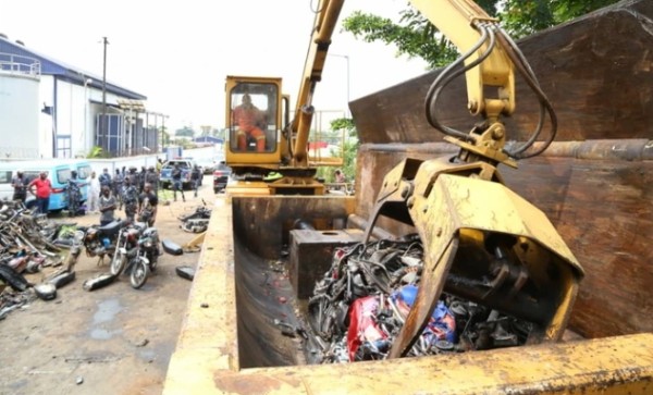 Lagos Crushes 482 Impounded Motorcycles AKA 'Okadas' - autojosh 