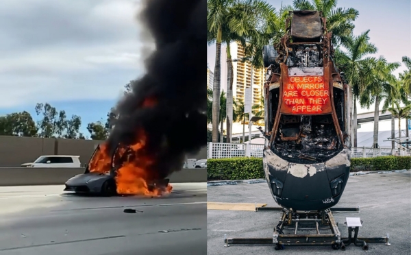 Artist WhIsBe Creates A Piece Of Art Out Of The Wreckage Of His Burnt Lamborghini To Thank God - autojosh