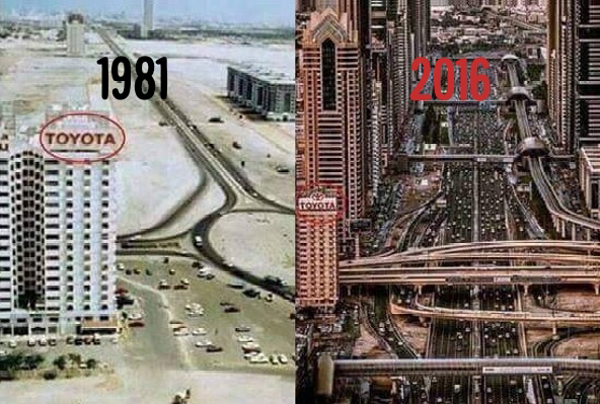 Pictures Of The Day : Toyota Building In 1981 And In 2016, How Desert City Of Dubai Changed In 35 Years - autojosh