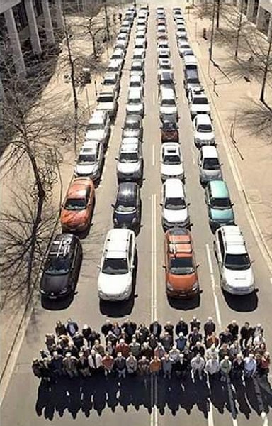 Check Out The Road Space Taken By '69 People In One Bus' And '69 People In 60 Cars' - autojosh 