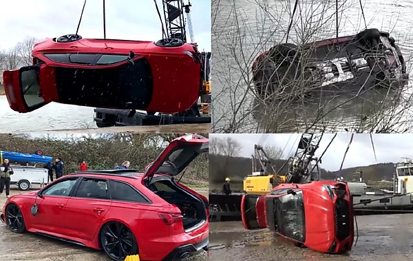 Driver Escape Through The Sunroof After He Mistakenly Reverses His Audi RS6 Into River - autojosh