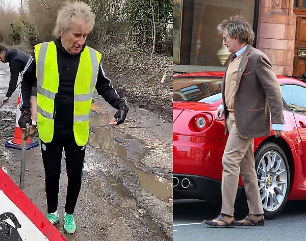 ‘My Ferrari Can’t Go Through ’ : 77 Year Old British Singer Rod Stewart Fixes Potholes By Himself - autojosh