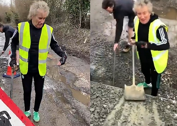 ‘My Ferrari Can’t Go Through ’ : 77 Year Old British Singer Rod Stewart Fixes Potholes By Himself - autojosh 