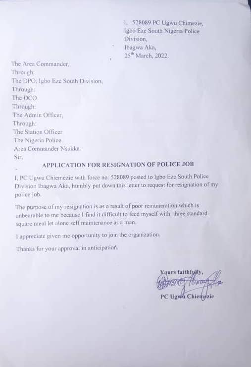 PC Ukwu Chiemezie resignation letter