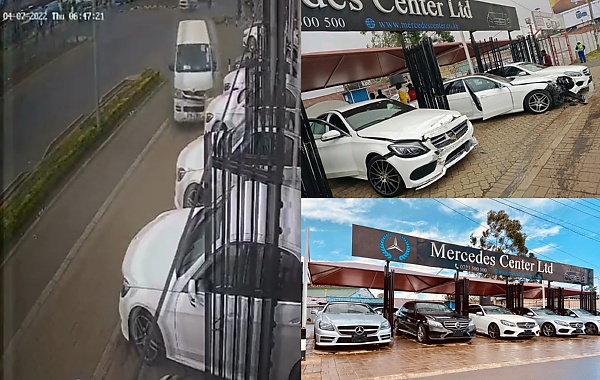 Moment Out-of-control Bus Rammed Into 3 Luxury Cars At Mercedes Showroom In Kenya - autojosh