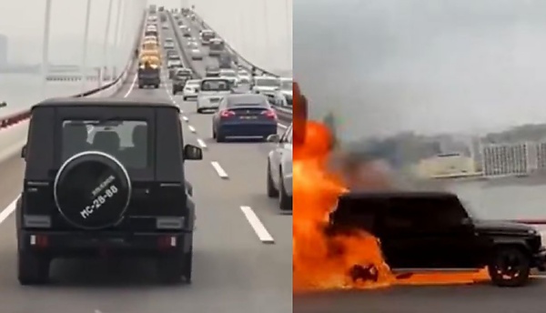 Moment A Mercedes G-Wagon Driving On A Flat Tyre Catches Fire, Reduced To Ashes - autojosh