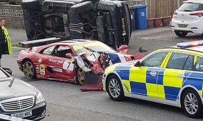 5,520-pound Range Rover SUV Flipped Onto Its Side After A Burglar Smashed A Stolen Ferrari Into It - autojosh