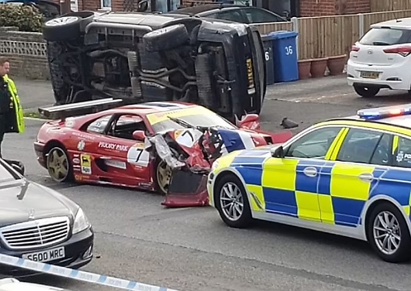 5,520-pound Range Rover SUV Flipped Onto Its Side After A Burglar Smashed A Stolen Ferrari Into It - autojosh 