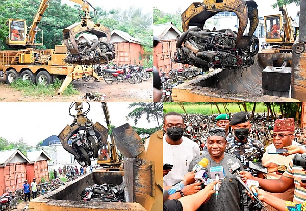 PHOTOS: LASG Crushes 2,228 Impounded Motorcycles (OKADA) On Friday, June 3, 2022 - autojosh