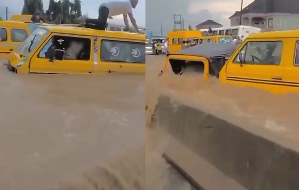 Vehicles Caught In Raging Flood Waters In Lagos Forces Passengers To Scamper For Safety - autojosh