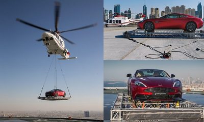 Aston Martin Vanquish Airlifted 1,000-feet Onto The Helipad At Dubai Hotel - autojosh