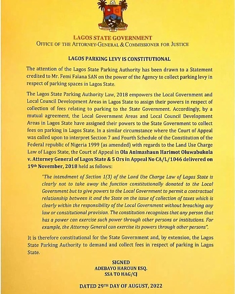Lagos State Govt Replies Falana, Says Parking Fees Constitutional - autojosh