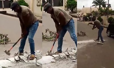 Man Use Sledgehammer To Destroy Speed Bumps, Says They Were Erected At The Wrong Places - autojosh