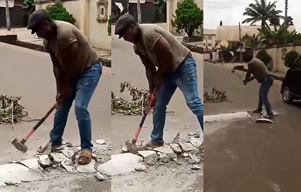 Man Use Sledgehammer To Destroy Speed Bumps, Says They Were Erected At The Wrong Places - autojosh