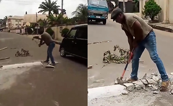 Man Use Sledgehammer To Destroy Speed Bumps, Says They Were Erected At The Wrong Places - autojosh 