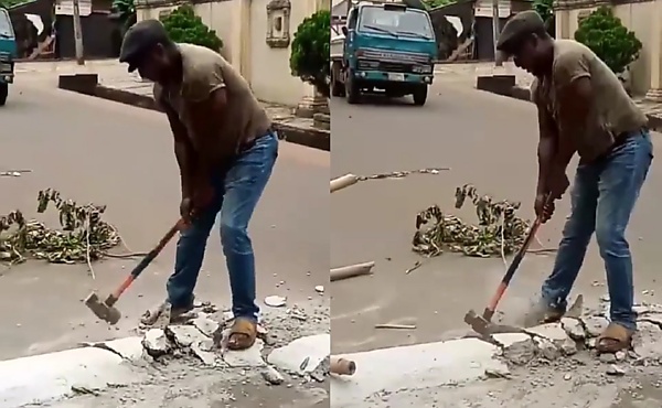 Man Use Sledgehammer To Destroy Speed Bumps, Says They Were Erected At The Wrong Places - autojosh 