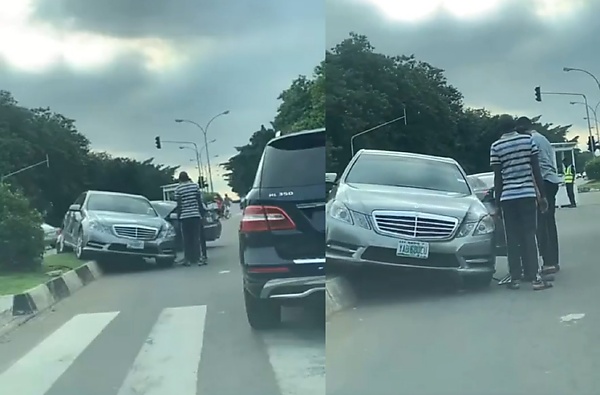 Today's Photos : Mercedes E-Class Climbs A Median Strip In A Crash Likely Caused By Over-speeding Or Distraction - autojosh
