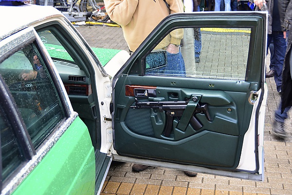 Armored Mercedes Police Car Used As Escort To Transport Money To Bank Has Doors Fitted With Guns - autojosh 