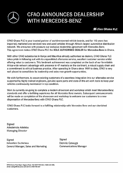 CFAO Ghana Replaces Silver Star Auto As Sole Authorised Dealer For Mercedes-Benz In Ghana - autojosh 