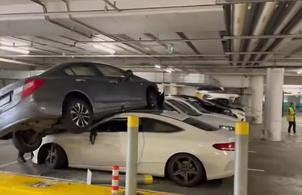 Woman's Honda Civic Ended Up On Top Of A Parked Mercedes During Road Rage - autojosh 