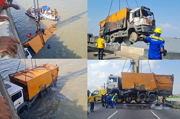 Photos : LASEMA Recovers PSP Truck That Fell Into Lagos Lagoon Last Week - autojosh