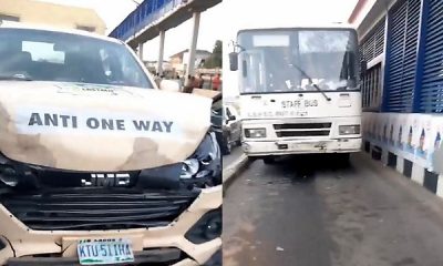 Vehicle Belonging To LASTMA Anti-one Way Squad Hit LASG Staff Bus While Driving Against Traffic - autojosh