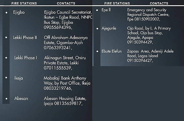 LASG Releases List Of Fire Stations In Lagos And Their Hotlines - autojosh 