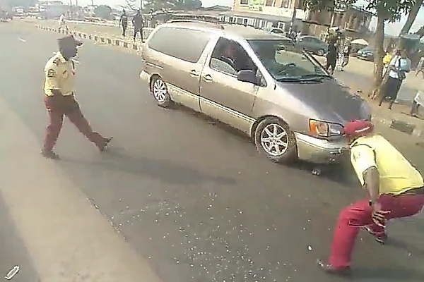 LASTMA Officials Bust Car Tyre Of Driver Who Tried To Knock Them Down To Evade Arrest (Video) - autojosh 