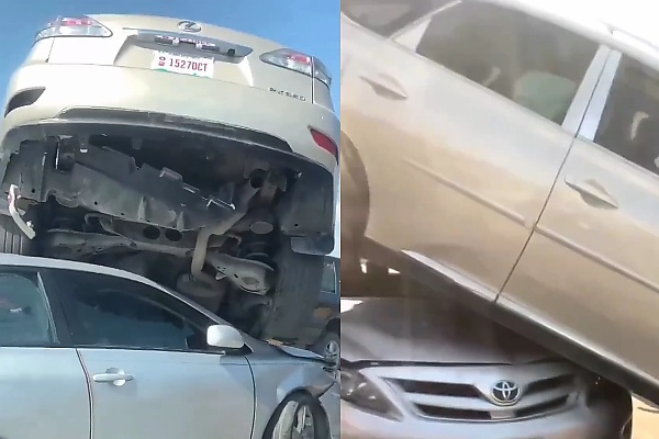 Watch : Lexus RX Climbs Toyota Corolla In Ajah After A Female Driver Mistakenly Reverses Her SUV - autojosh