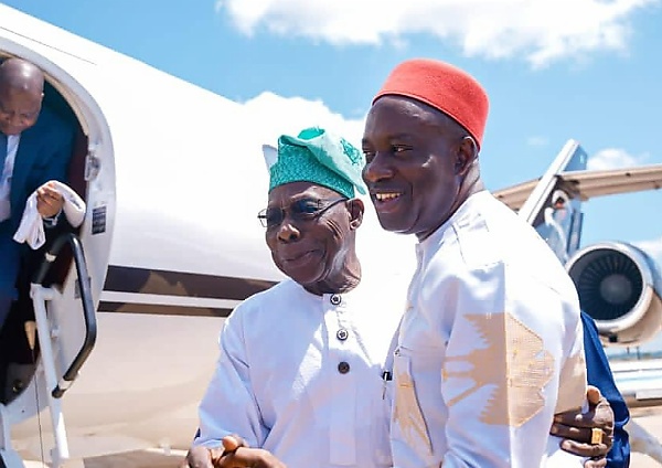 Soludo Receives Obasanjo At Anambra Airport, Ex-president Rides In Armored Innoson IVM G80 - autojosh 