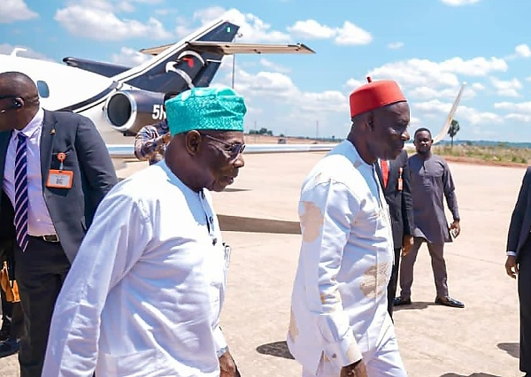 Soludo Receives Obasanjo At Anambra Airport, Ex-president Rides In Armored Innoson IVM G80 - autojosh 