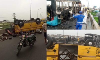 BRT Bus Set Ablaze Following Head-on Collision With Commercial Bus, Killing The Danfo Driver Instantly - autojosh