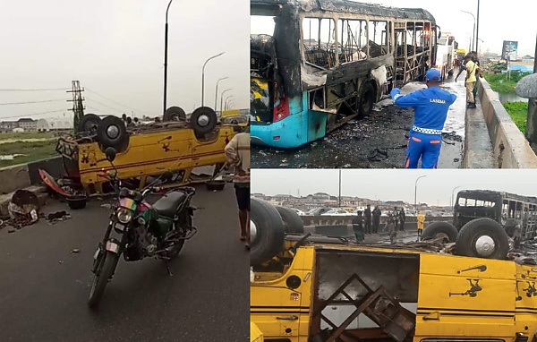 BRT Bus Set Ablaze Following Head-on Collision With Commercial Bus, Killing The Danfo Driver Instantly - autojosh