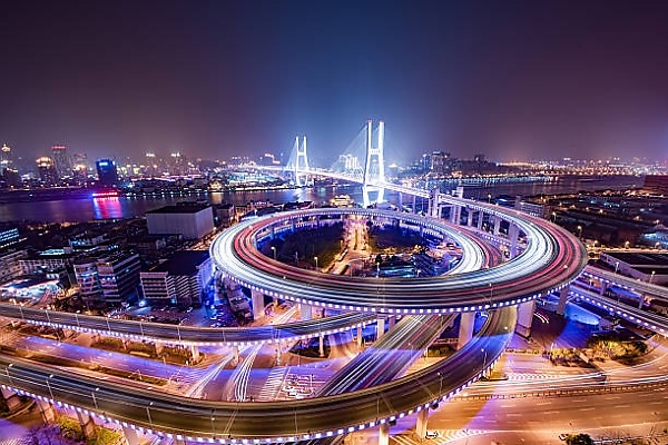 Today's Photos : Aerial View Of The Spiral Nanpu Bridge In Shanghai, China At Night - autojosh 