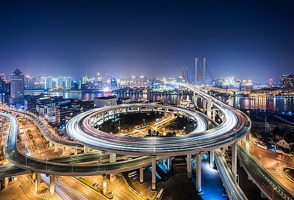 Today's Photos : Aerial View Of The Spiral Nanpu Bridge In Shanghai, China At Night - autojosh 