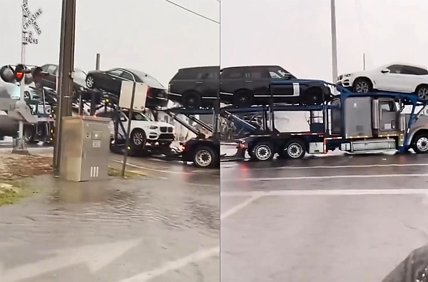 Video: Luxury Cars Sent Flying After A Passenger Train Crashed Into A Car-carrier Stuck On Rail - autojosh