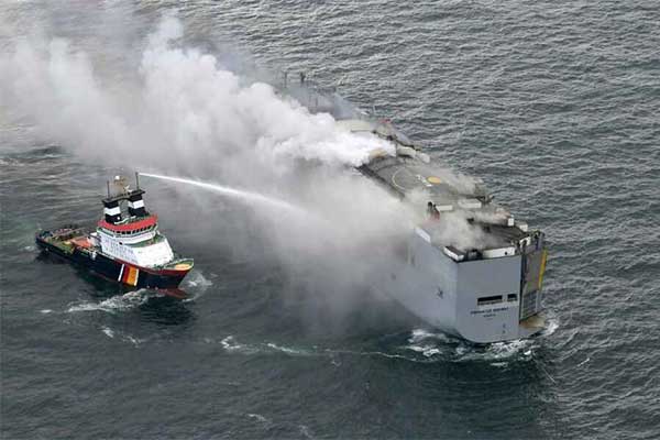 Large Freighter Ship On Fire Near Ameland With Nearly 3,000 Cars On Board
