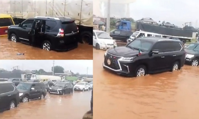 Edo State Governor’s Convoy Stuck On A Flooded Bad Road After Heavy Rainfall - autojosh