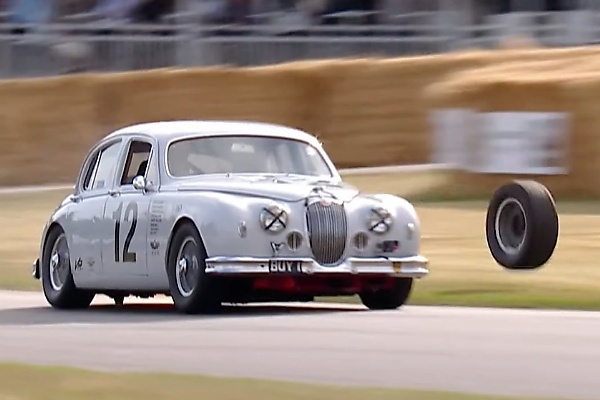 Disaster Avoided After Loose Tyre From 1959 Jaguar Bounces Into Crowd At Goodwood Festival Of Speed - autojosh