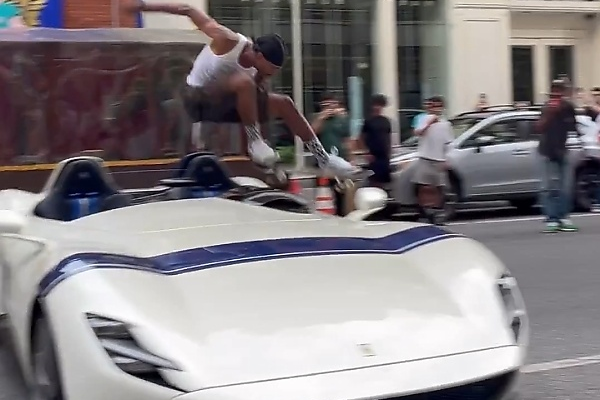 Watch American Professional Skateboarder Jump Over Ferrari Monza SP2 Worth $5 Million - autojosh 