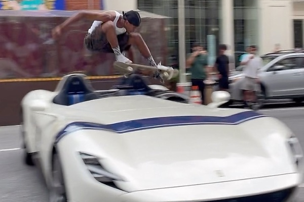 Watch American Professional Skateboarder Jump Over Ferrari Monza SP2 Worth $5 Million - autojosh