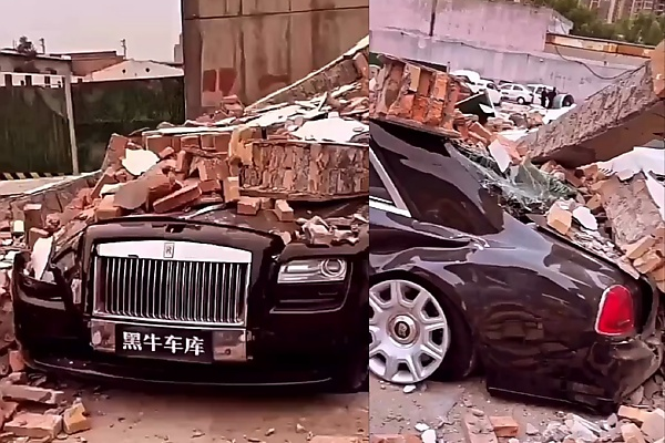 Collapsed Wall Damages 17 Vehicles, Including An Uninsured Rolls-Royce Ghost In China - autojosh