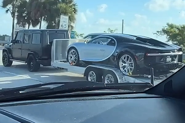 $3.5 Million Bugatti Chiron Getting A Ride In Style Atop A Trailer Pulled By A Mercedes G-Class SUV - autojosh 