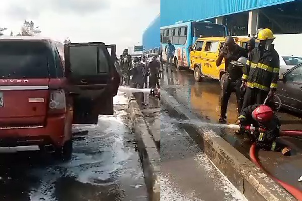 VIDEO : Lagos Fire Service Rescues A Range Rover That Caught Fire - autojosh 
