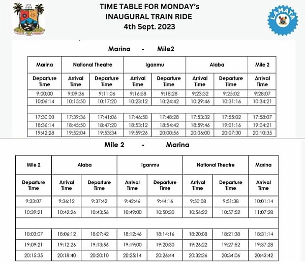 LAMATA Releases Timetable, Fares For Blue Line Rail Ahead Of Inaugural Train Ride On Monday Sept. 4th - autojosh 