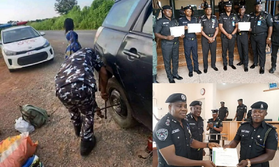 Nigerian Police Honours 3 Officers Who Assisted A Woman To Fix Her Punctured Car Tyre - autojosh