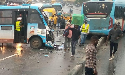 PHOTOS: Two Lagos BRT Buses In Head-on-Collision On Lagos-Abeokuta Expressway - autojosh