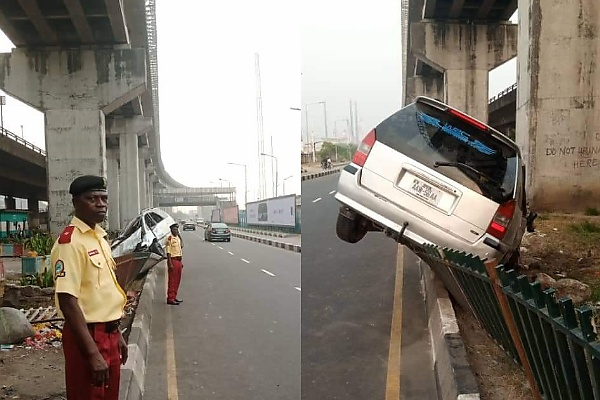 LASTMA Rescue A Drunk Driver Who Rammed Into A Road Median At Marina, Lagos - autojosh