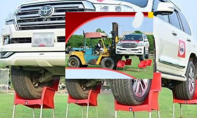 Company Loaded Toyota Land Cruiser On Its Plastic Chairs To Showcase Strength And Quality - autojosh